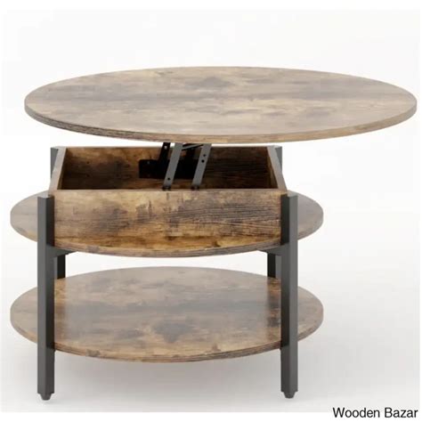 Sehjan Round Coffee Table with Storage, Lift Top Coffee and Center Tab