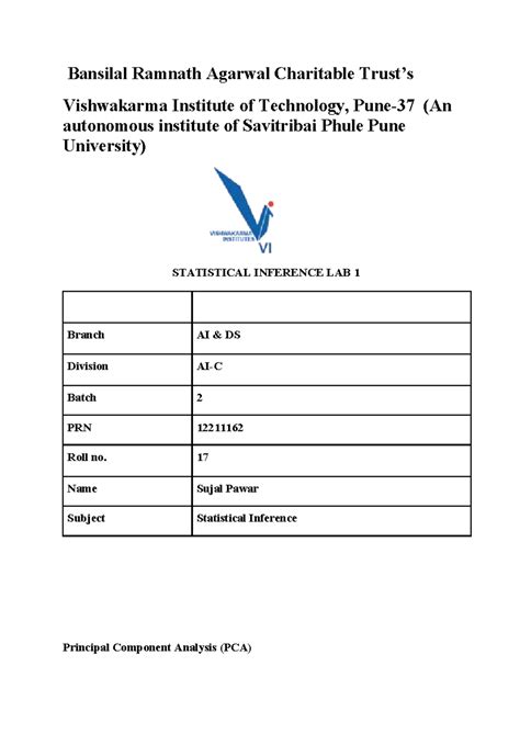 Statistical Inference Lab 1: PCA Analysis - AI DS Batch 2 - Studocu