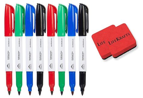 Lifekrafts Dry Erase Marker Pens – Pack of 8 Fine Tip Markers (Black ...