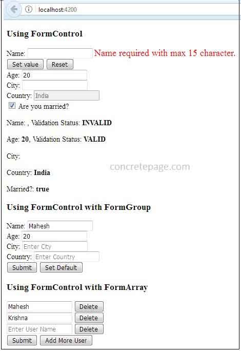 Form Control Angular 的图像结果