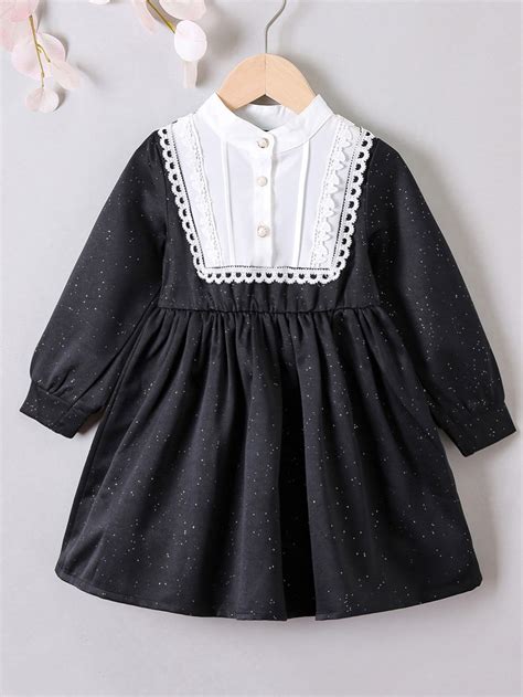 Toddler Girls Contrast Panel Guipure Lace Trim Dress