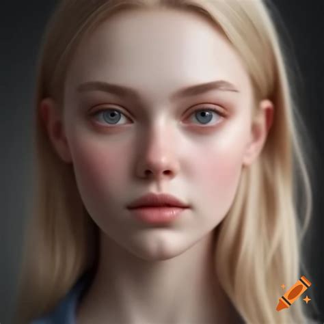 Close-up portrait of a girl with blonde hair in a beige sweater on Craiyon