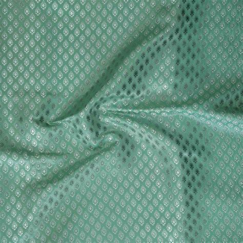 Mint Green With Sliver Leaf Motif Brocade Woven Fabric – Sanskruti
