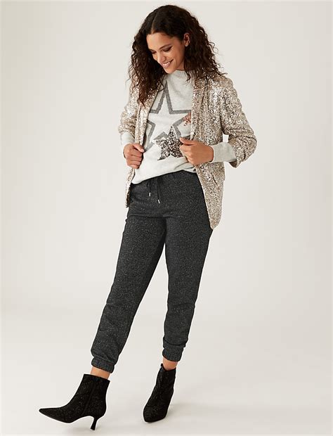 Buy Cotton Rich Metallic Tapered Joggers at Marks & Spencer