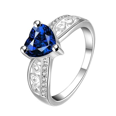 Blue Heart Beauty Austrian Crystal 925 Silver Plated Designer Ring for ...