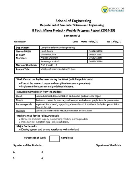 B Tech Minor Project Weekly Progress Report - Week 8 - ENG22CS0318 ...
