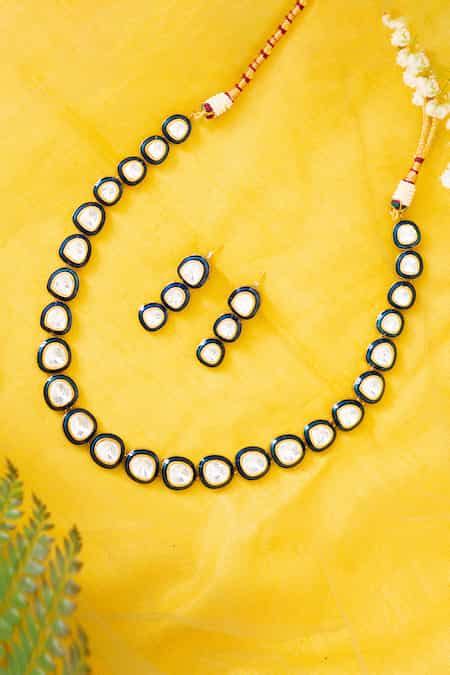 Buy Gold Plated Diamonds, Stones Single Lined Polki Necklace Set by ...