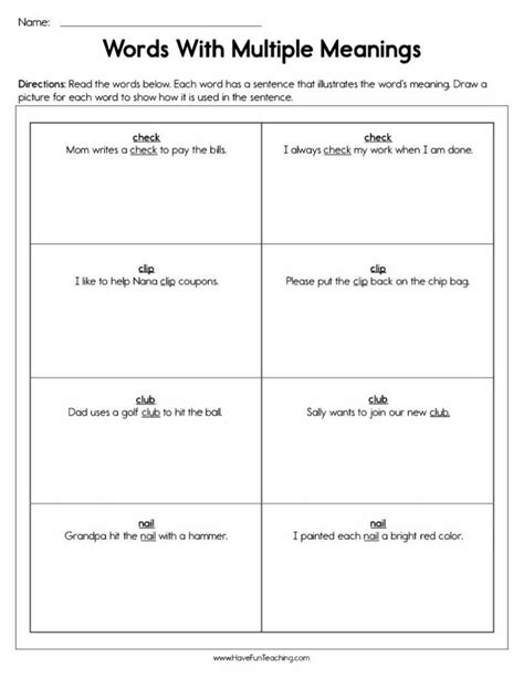 Words with Multiple Meanings Worksheet - Have Fun Teaching