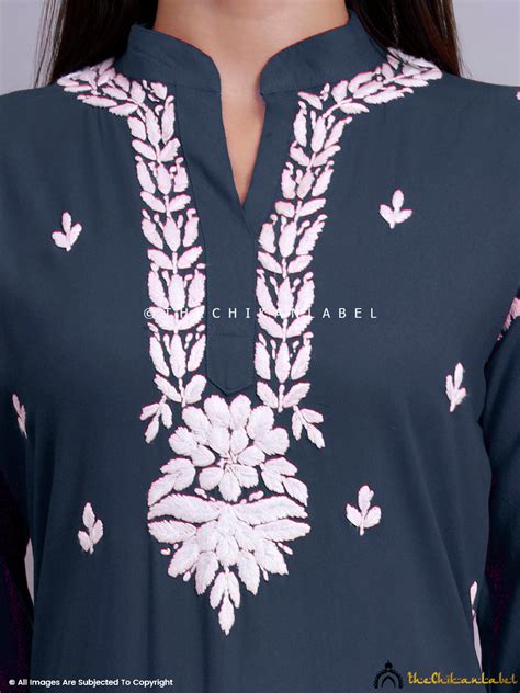 Riddhi Rayon Chikankari Straight Kurti with Mandarin Collar