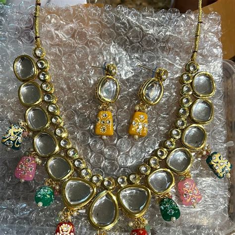 Buy Tanjore Kundan Necklace Set, Simple Kundan Set, Multi Color Kundan ...