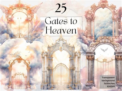 Watercolor Heaven Gates Clipart Png Printable Angel Clipart - Etsy UK