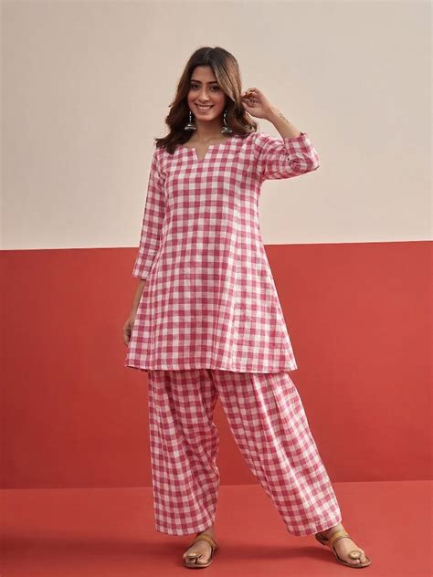 Pink Big Check Peplum Farshi Salwar Set