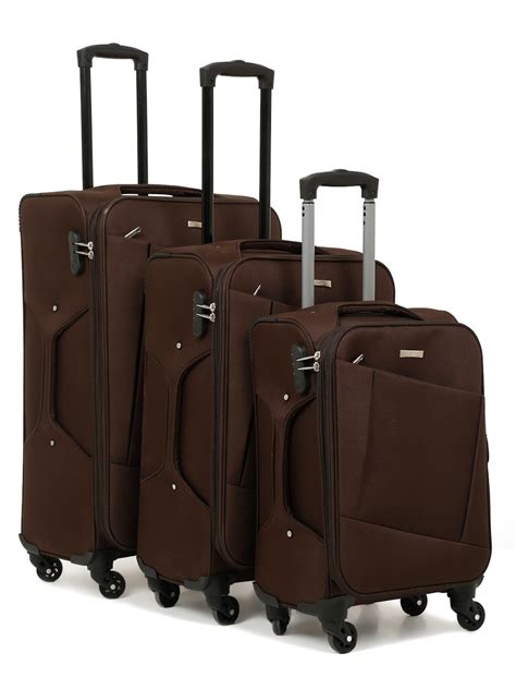 Unisex Brown Textured Soft Sided Cabin Size Trolley Bag – Teakwood Leathers