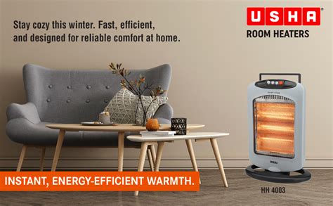 USHA 4002 800 Watt 2 Rod Halogen Heater with Safety Mesh(Grey) : Amazon ...