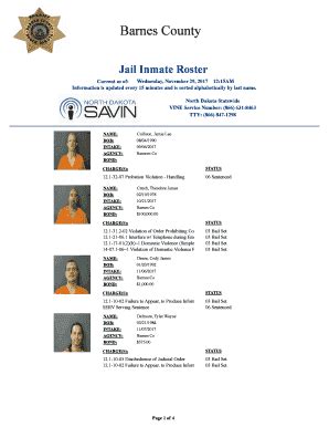 Barnes County Jail Roster - Fill Online, Printable, Fillable, Blank ...