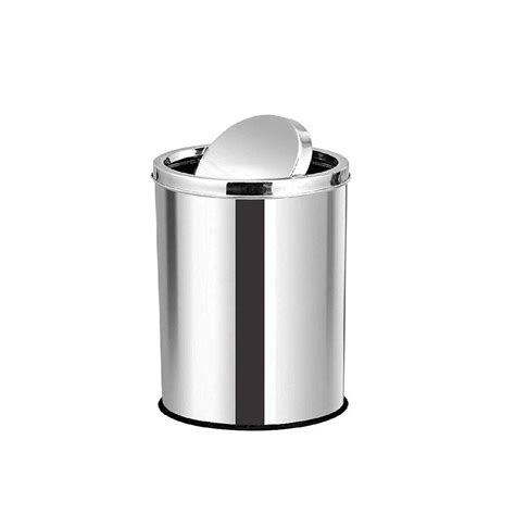 mofna Stainless Steel Swing Round Dust Bin with Removable Lid (Silver ...