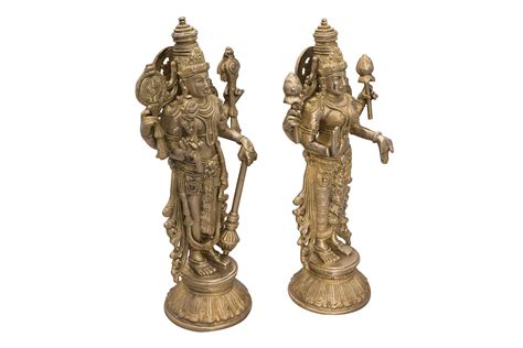 Buy AONA Indian Lord Vishnu with Maa Lakshmi Standing Statue Decorative ...