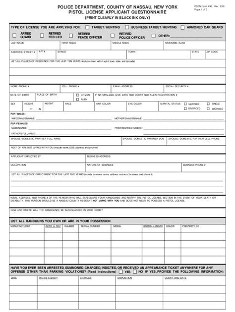 2018-2026 Form NY Pistol License Application - Nassau County - Blank ...