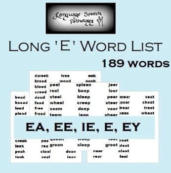 Long 'E' Single Syllable Word List by Language-Speech Pathology | TPT