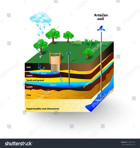 Artesian Water Groundwater Schematic Artesian Well Stock Illustration ...