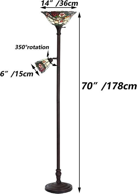 Bieye L30739 Rose Flower Tiffany Style Stained Glass Torchiere Floor ...