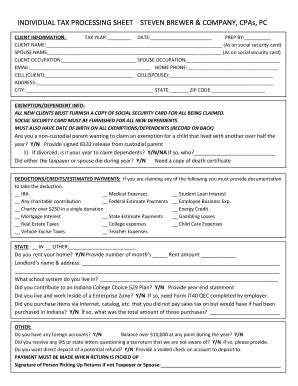 INDIVIDUAL TAX PROCESSING SHEET.pdf - Steven Brewer ... - Fill and Sign ...