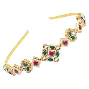 FABUZA Kundan Work Golden Flower Design Hairband/Mathapatti/Sheeshpatti ...