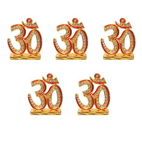 ART N HUB Set of 5 Brass 24 K Gold Plated With Stones OM Sign Car ...