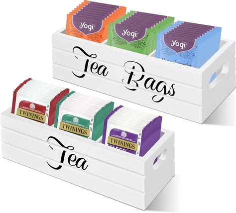 Amazon.com: Tea Bag Organizer Set of 2, Wooden Tea Box with Handle, Tea ...