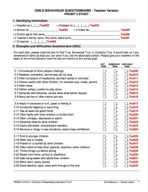 Fillable Online CHILD BEHAVIOUR QUESTIONNAIRE - Teacher Version Fax ...