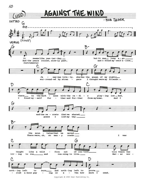 Against The Wind by Bob Seger Sheet Music for Real Book – Melody ...