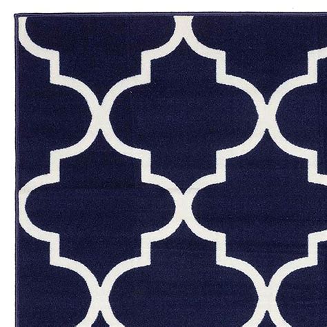 (D626) Brading Navy Blue Trellis Area Rug, 7x9