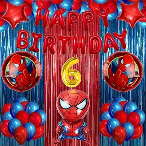 Gleam® No 6 Gold Balloons with Spiderman Theme Birthday Decoration ...