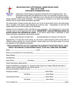 Fillable Online Sacred Heart ACTS Retreat Fax Email Print - pdfFiller