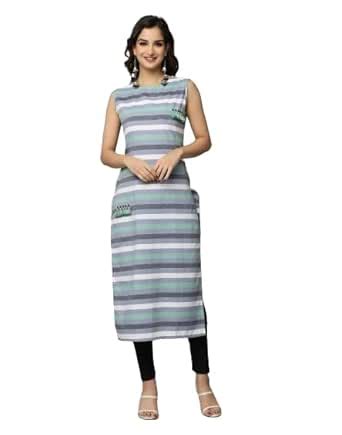 Buy ANAVARANA Multi Colour Horizontal Sripe Sleeve Less Straight Cut ...