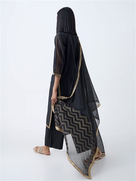 Buy Vark Black Zari Embroidered A-Line Cotton-Blend Ethnic Set from ...