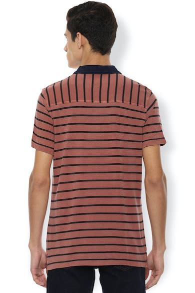 Buy Men Red Stripe Polo Neck T-shirt Online - 654281 | Van Heusen