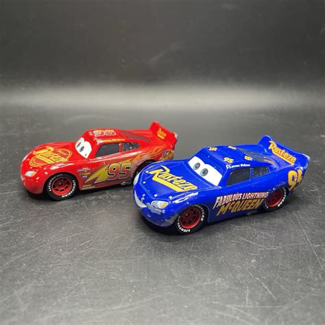Lot Of 2 Disney Pixar Rust Eze Fabulous Lightning McQueen Blue Red Mattel Car | eBay