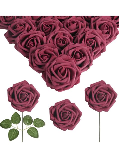 50pcs White Artificial Flower Heads 3in Stemless Fake Foam Roses For ...