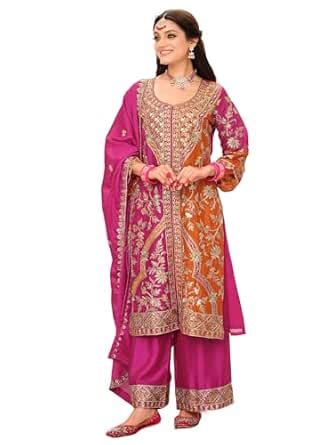 Buy INDO ERA Women's Chinon Embroidered Ethnic Motifs Straight Kurta ...