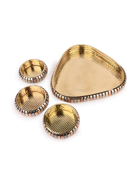 Triangle Tray with Round Bowls | Copper & Brass