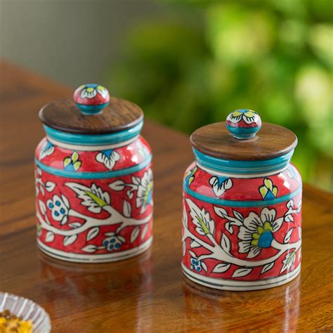 ExclusiveLane 'Mughal' Floral Handpainted Multi-Utility Storage Ceramic ...
