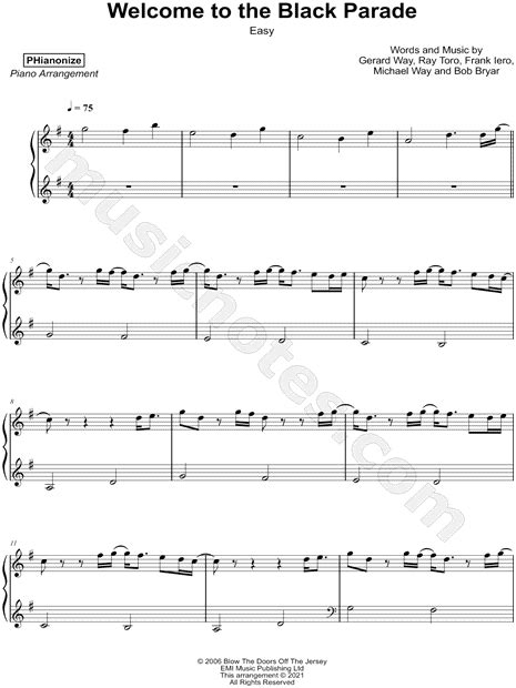 PHianonize "Welcome to the Black Parade" Sheet Music (Piano Solo) in G ...