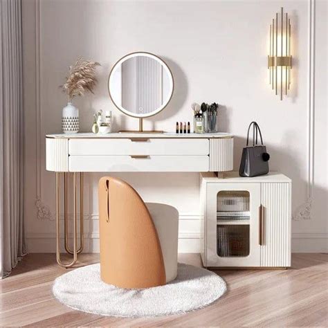 Emil Vanity dressing table with drawers with mirror with stool, White