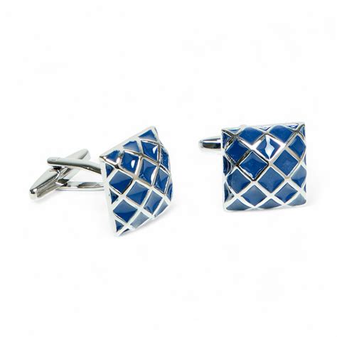 Blue Enamel Checkered Brass Cufflinks – Modern Formal Wear & Chokore