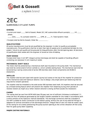 Furnish and install Bell & Gossett, Model 2EC, WE submersible effluent ...