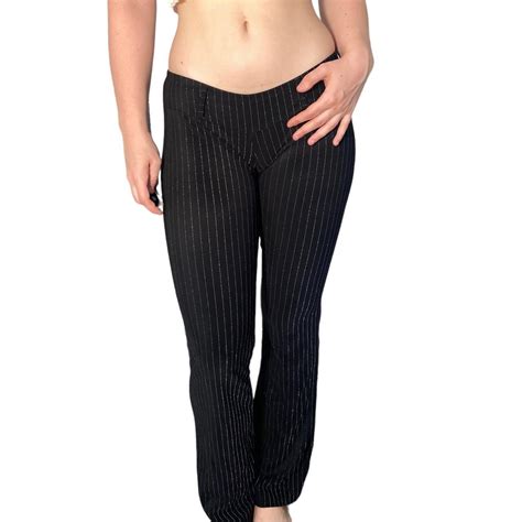 ultra low rise stretchy pinstripe dress pants... - Depop