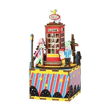 Buy Robotime Phone Booth Hand Crank 3D Wooden Music Box Kit Online at ...