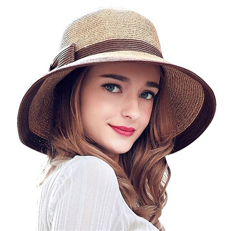 Home Prefer Womens Straw Sun Hat UPF50+ Wide Brim Floppy Hat Summer ...