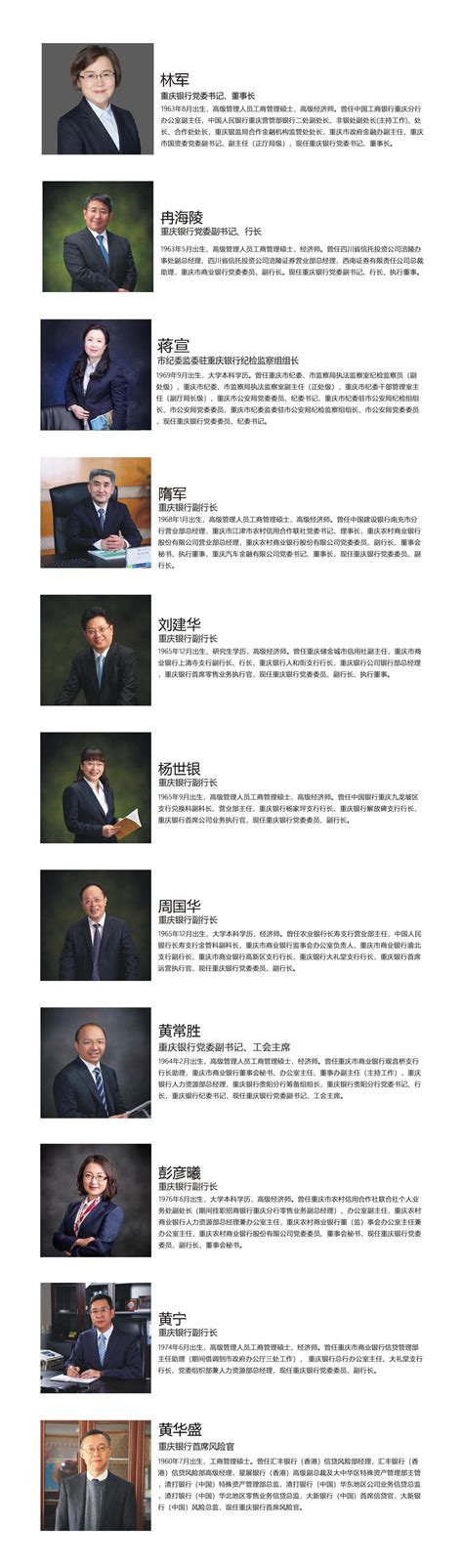 重庆银行——管理层介绍